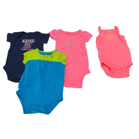 Lot of 4 Bodysuits Girls Infant Size 0 3 Months Short Sleeve tank Pink Daddys Sw - Picture 1 of 5
